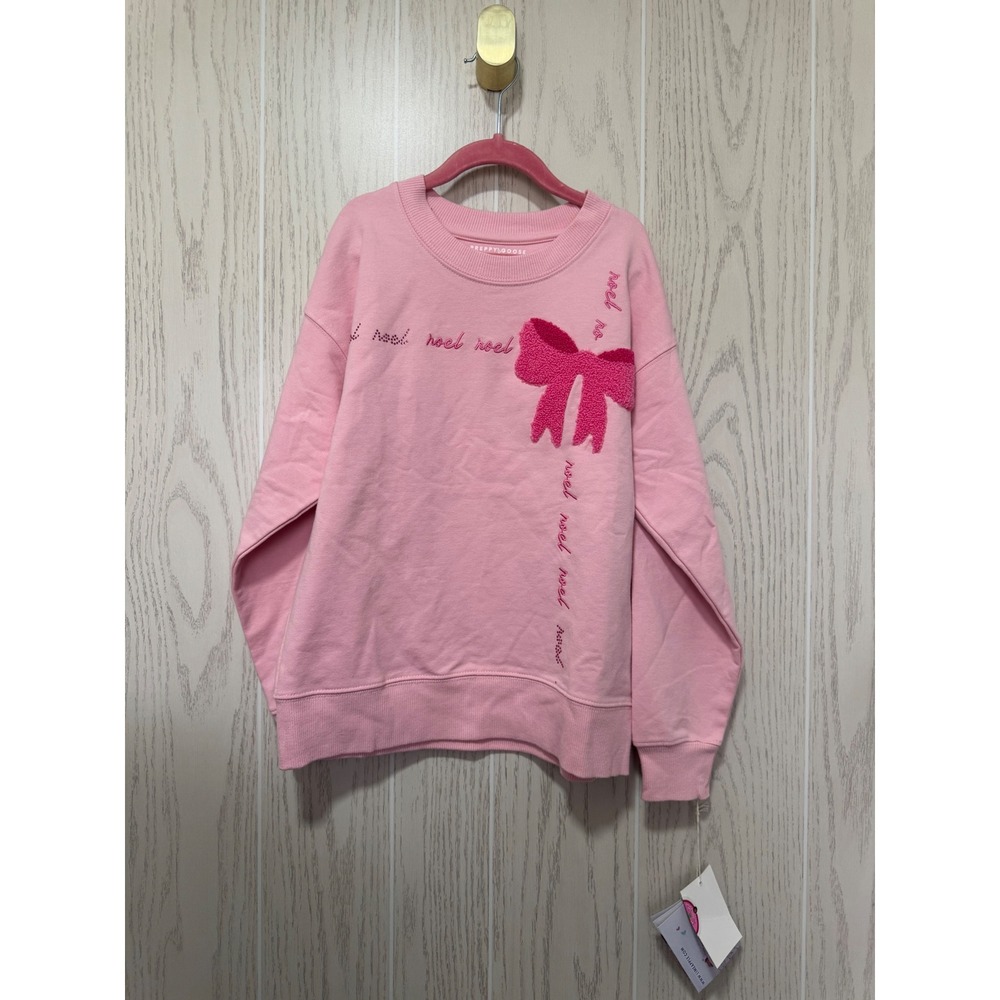 Preppy Goose Girls Noel Noel Pink Bow Chenille Applique Sweatshirt Size 7/8 NWT